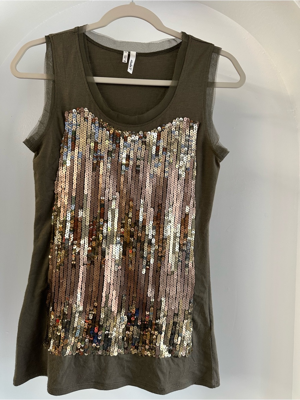 Studio Y Olive Tank with Rose Gold Sequin Front